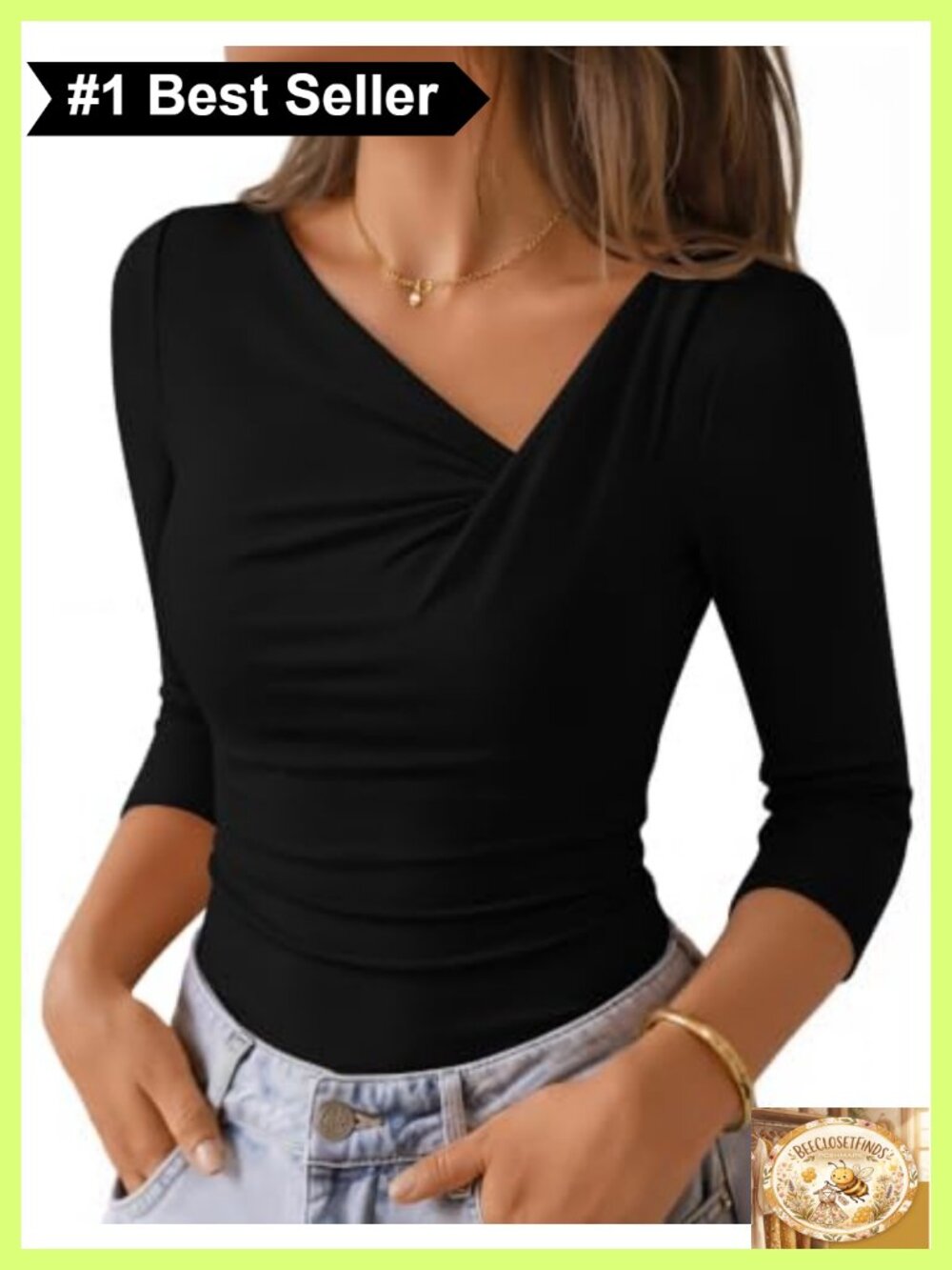 Women's 3/4 Sleeve Asymmetrical Ruched Top